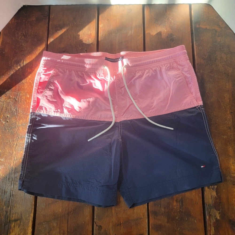 Pink and Navy Swim Shorts By Tommy Hilfiger
